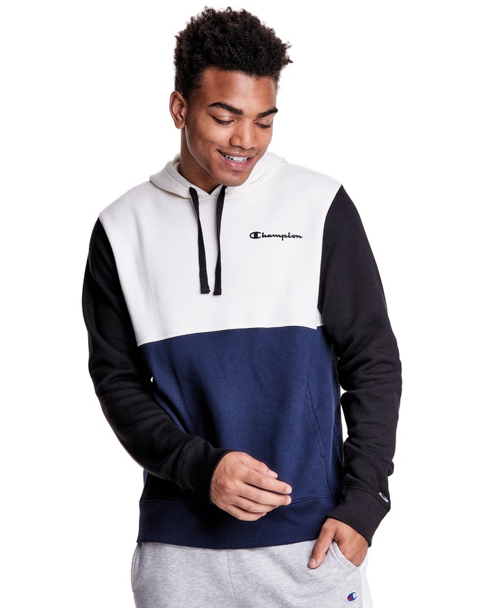 Champion Colorblock Fleece - Miesten Valkoinen/Laivastonsininen Huppari - Suomi 0586392-OL